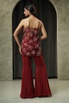 Shop_Muskan Aggarwal_Red Silk, Georgette Beads, Crystals, Cut Revera Floral Kurta And Palazzo Set _at_Aza_Fashions