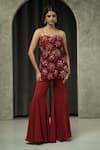 Buy_Muskan Aggarwal_Red Silk, Georgette Beads, Crystals, Cut Revera Floral Kurta And Palazzo Set _at_Aza_Fashions