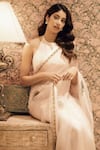 Buy_Atelier Shikaarbagh_White Silk Organza, Brocade Sequins Leaf Border Embroidered Saree _at_Aza_Fashions