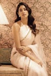 Shop_Atelier Shikaarbagh_White Silk Organza, Brocade Sequins Leaf Border Embroidered Saree 