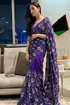 Buy_Atelier Shikaarbagh_Purple , Chiffon, Satin Embroidery Round Neck Saree With Blouse _at_Aza_Fashions