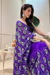 Buy_Atelier Shikaarbagh_Purple , Chiffon, Satin Embroidery Round Neck Saree With Blouse _Online_at_Aza_Fashions