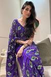 Atelier Shikaarbagh_Purple , Chiffon, Satin Embroidery Round Neck Saree With Blouse _at_Aza_Fashions