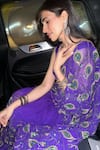 Buy_Atelier Shikaarbagh_Purple , Chiffon, Satin Embroidery Round Neck Saree With Blouse 