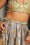 Mahima Mahajan_Gray Chanderi Silk, Tissue Embroidery, Hina Banarasi Bird Motif Lehenga Set _at_Aza_Fashions