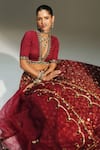 Mahima Mahajan_Red Chanderi , Organza Embroidery, Laxmi Hand Bridal Lehenga Set _Online_at_Aza_Fashions