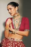 Shop_Mahima Mahajan_Red Chanderi , Organza Embroidery, Laxmi Hand Bridal Lehenga Set _Online_at_Aza_Fashions