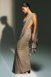Shop_Mahima Mahajan_Gray Georgette, Chanderi Silk Foil Tia Hand Pre-draped Saree With Bralette _at_Aza_Fashions