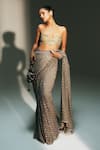 Buy_Mahima Mahajan_Gray Georgette, Chanderi Silk Foil Tia Hand Pre-draped Saree With Bralette _Online_at_Aza_Fashions