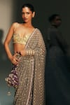 Shop_Mahima Mahajan_Gray Georgette, Chanderi Silk Foil Tia Hand Pre-draped Saree With Bralette _Online_at_Aza_Fashions