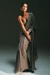 Buy_Mahima Mahajan_Gray Georgette, Chanderi Silk Foil Tia Hand Pre-draped Saree With Bralette 