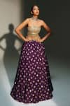 Shop_Mahima Mahajan_Purple Chanderi , Chanderi, Organza Bindiya Butti Lehenga Set _Online_at_Aza_Fashions