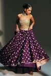 Mahima Mahajan_Purple Chanderi , Chanderi, Organza Bindiya Butti Lehenga Set _at_Aza_Fashions