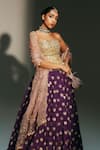 Buy_Mahima Mahajan_Purple Chanderi , Chanderi, Organza Bindiya Butti Lehenga Set 