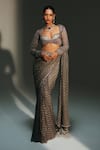 Mahima Mahajan_Gray Chanderi Silk, Driti Hand Embroidered Pre-draped Saree With Blouse _Online_at_Aza_Fashions
