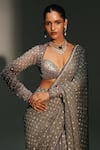 Mahima Mahajan_Gray Chanderi Silk, Driti Hand Embroidered Pre-draped Saree With Blouse _at_Aza_Fashions