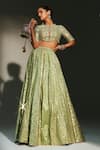 Shop Mahima Mahajan Green Chanderi, , Organza Embroidery, Sequins, Jiya Hand Lehenga Set at Aza Fashions Shop_Mahima Mahajan_Green Chanderi, , Organza Embroidery, Sequins, Jiya Hand Lehenga Set _at_Aza_Fashions