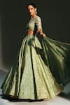 Mahima Mahajan Green Chanderi, , Organza Embroidery, Sequins, Jiya Hand Lehenga Set at Aza Fashions Mahima Mahajan_Green Chanderi, , Organza Embroidery, Sequins, Jiya Hand Lehenga Set _at_Aza_Fashions