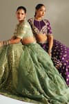 Buy Mahima Mahajan Green Chanderi, , Organza Embroidery, Sequins, Jiya Hand Lehenga Set Buy_Mahima Mahajan_Green Chanderi, , Organza Embroidery, Sequins, Jiya Hand Lehenga Set