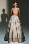 Shop Mahima Mahajan Gray Chanderi , , Brocade, Organza Leela Hand Kali Lehenga Set Online at Aza Fashions Shop_Mahima Mahajan_Gray Chanderi , , Brocade, Organza Leela Hand Kali Lehenga Set _Online_at_Aza_Fashions