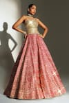 Shop Mahima Mahajan Pink Chanderi , Organza Embroidery, Garima Hand Lehenga Corset Set Online at Aza Fashions Shop_Mahima Mahajan_Pink Chanderi , Organza Embroidery, Garima Hand Lehenga Corset Set _Online_at_Aza_Fashions