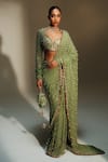 Buy Mahima Mahajan Green Georgette Sequins, Embroidery Unnati Pre-draped Saree With Blouse at Aza Fashions Buy_Mahima Mahajan_Green Georgette Sequins, Embroidery Unnati Pre-draped Saree With Blouse _at_Aza_Fashions