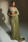 Mahima Mahajan Green Georgette Sequins, Embroidery Unnati Pre-draped Saree With Blouse Online at Aza Fashions Mahima Mahajan_Green Georgette Sequins, Embroidery Unnati Pre-draped Saree With Blouse _Online_at_Aza_Fashions
