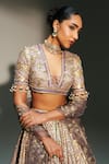 Mahima Mahajan Gray Chanderi, Organza, Embroidery, Beads, Noorah Hand Lehenga Set Online Mahima Mahajan_Gray Chanderi, Organza, Embroidery, Beads, Noorah Hand Lehenga Set _Online