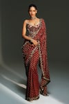 Buy_Mahima Mahajan_Red Georgette, Chanderi Silk Yamini Hand Pre-draped Saree With Corset _at_Aza_Fashions