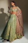 Shop Mahima Mahajan Green Chanderi , Organza Embroidery, Sita Hand Kali Lehenga Set Online at Aza Fashions Shop_Mahima Mahajan_Green Chanderi , Organza Embroidery, Sita Hand Kali Lehenga Set _Online_at_Aza_Fashions