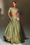 Mahima Mahajan Green Chanderi , Organza Embroidery, Sita Hand Kali Lehenga Set at Aza Fashions Mahima Mahajan_Green Chanderi , Organza Embroidery, Sita Hand Kali Lehenga Set _at_Aza_Fashions