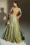 Buy Mahima Mahajan Green Chanderi , Organza Embroidery, Sita Hand Kali Lehenga Set at Aza Fashions Buy_Mahima Mahajan_Green Chanderi , Organza Embroidery, Sita Hand Kali Lehenga Set _at_Aza_Fashions