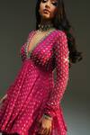 Shop Mahima Mahajan Fuchsia Georgette Embroidery, Foil Naina Hand Peplum Kurta And Sharara Set Shop_Mahima Mahajan_Fuchsia Georgette Embroidery, Foil Naina Hand Peplum Kurta And Sharara Set