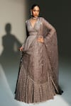 Buy_Mahima Mahajan_Gray Georgette, Silk Organza Sidra Hand Embroidered Anarkali With Dupatta _at_Aza_Fashions