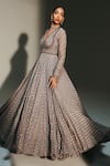 Shop_Mahima Mahajan_Gray Georgette, Silk Organza Sidra Hand Embroidered Anarkali With Dupatta _Online_at_Aza_Fashions