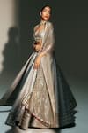 Shop Mahima Mahajan Gray Chanderi Embroidery, Sequins, Zari, Tassels Chandani Hand Kali Lehenga Set Online at Aza Fashions Shop_Mahima Mahajan_Gray Chanderi Embroidery, Sequins, Zari, Tassels Chandani Hand Kali Lehenga Set _Online_at_Aza_Fashions