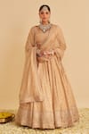 Buy_Sheetal Batra_Gold , Organza Embroidery, Zari, Sequins Round Neck Aaliya Lehenga Set _at_Aza_Fashions