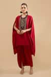 Buy Prisho Red Embroidery, Sequins, Beads Round Neck, Keyhole Placement Kaftan With Pant at Aza Fashions Buy_Prisho_Red Embroidery, Sequins, Beads Round Neck, Keyhole Placement Kaftan With Pant _at_Aza_Fashions