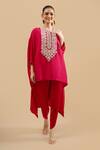 Prisho Red Embroidery, Beads Round Neck Thread Kaftan With Pant Online at Aza Fashions Prisho_Red Embroidery, Beads Round Neck Thread Kaftan With Pant _Online_at_Aza_Fashions