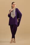 Buy Prisho Purple Embroidery, Sequins, Beads Round Neck Threadwork Kaftan With Pant at Aza Fashions Buy_Prisho_Purple Embroidery, Sequins, Beads Round Neck Threadwork Kaftan With Pant _at_Aza_Fashions
