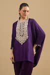 Prisho Purple Embroidery, Sequins, Beads Round Neck Threadwork Kaftan With Pant at Aza Fashions Prisho_Purple Embroidery, Sequins, Beads Round Neck Threadwork Kaftan With Pant _at_Aza_Fashions