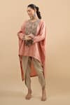 Buy Prisho Peach Embroidery, Tassels Round Neck Kaftan With Pant Buy_Prisho_Peach Embroidery, Tassels Round Neck Kaftan With Pant