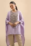 Prisho Purple Embroidery, Tassels Round Neck Asymmetric Kaftan With Pant at Aza Fashions Prisho_Purple Embroidery, Tassels Round Neck Asymmetric Kaftan With Pant _at_Aza_Fashions