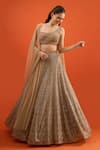 Shop Seema Gujral Gold Net Embroidery, Sequins One Shoulder Lehenga With Draped Blouse Online at Aza Fashions Shop_Seema Gujral_Gold Net Embroidery, Sequins One Shoulder Lehenga With Draped Blouse _Online_at_Aza_Fashions