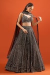 Buy_Seema Gujral_Black Silk Sequins, Embroidery, Beads Sweetheart Neck Raw Lehenga Set _at_Aza_Fashions