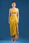 Anamika Khanna Yellow Embroidery, Sequins, Zari Off-shoulder, Bandeau Kurta Draped Skirt Set Online at Aza Fashions Anamika Khanna_Yellow Embroidery, Sequins, Zari Off-shoulder, Bandeau Kurta Draped Skirt Set _Online_at_Aza_Fashions