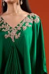 Anamika Khanna Emerald Green Embroidery V-neck Yoke Draped Cape Dress Online at Aza Fashions Anamika Khanna_Emerald Green Embroidery V-neck Yoke Draped Cape Dress _Online_at_Aza_Fashions