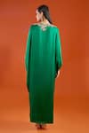Shop Anamika Khanna Emerald Green Embroidery V-neck Yoke Draped Cape Dress at Aza Fashions Shop_Anamika Khanna_Emerald Green Embroidery V-neck Yoke Draped Cape Dress _at_Aza_Fashions