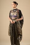 Aseem Kapoor Black Sequins, Embroidery Open Surmai Mogra Printed Cape And Draped Skirt Set at Aza Fashions Aseem Kapoor_Black Sequins, Embroidery Open Surmai Mogra Printed Cape And Draped Skirt Set _at_Aza_Fashions