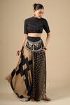 Buy Aseem Kapoor Black Studs High Neck Surmai Mogra Areej Blouse And Printed Skirt Set at Aza Fashions Buy_Aseem Kapoor_Black Studs High Neck Surmai Mogra Areej Blouse And Printed Skirt Set _at_Aza_Fashions